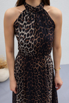 Leopar Desenli Şifon Elbise - KAHVERENGİ