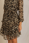 Leopar Desenli Şifon Elbise - SİYAH