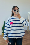 MGZ Çiçek Nakışlı Çizgili Sweat - SAKS