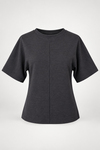 MGZ Dokulu Düşük Omuz Basic T-Shirt - KAHVERENGİ