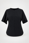 MGZ Dokulu Düşük Omuz Basic T-Shirt - SİYAH