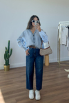MGZ Kemerli Baggy Jean Pantolon - MAVİ