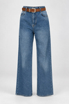 MGZ Kemerli Bol Paça Denim Pantolon - MAVİ