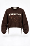 MGZ Nakışlı Yazı Baskılı Crop Sweat - KAHVERENGİ
