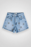MGZ Taşlı Denim Şort - MAVİ