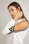 Omuz Açık Sweatshirt - BEYAZ