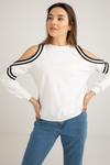 Omuz Açık Sweatshirt - BEYAZ
