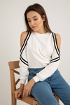 Omuz Açık Sweatshirt - BEYAZ