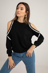 Omuz Açık Sweatshirt - SİYAH