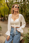 Ön Büzgülü Crop Top - BEYAZ