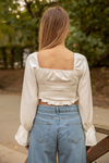 Ön Büzgülü Crop Top - BEYAZ