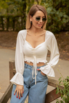 Ön Büzgülü Crop Top - BEYAZ
