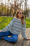 Oversize Çizgili Kazak - YEŞİL
