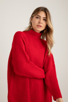 Oversize Örgü Tunik - KIRMIZI