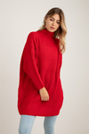 Oversize Örgü Tunik - KIRMIZI