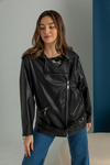 Oversize Suni Deri Ceket - SİYAH