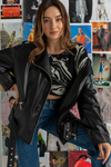 Oversize Suni Deri Ceket - SİYAH
