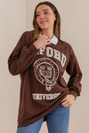 Oxford Yazılı Sweat - KAHVERENGİ