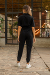 Paça Lastik Kuşaklı Tulum - SİYAH