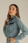 Paça Pensli Denim Tulum-24021 - BUZ MAVİ