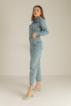 Paça Pensli Denim Tulum-24021 - BUZ MAVİ