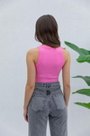 Pamuklu Halter Yaka Fitilli Atlet - PEMBE