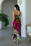 Patchwork Desenli Saten Elbise - YEŞİL