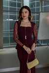 Peplum Detaylı Dantel Abiye - BORDO