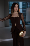 Peplum Detaylı Dantel Abiye - KAHVERENGİ