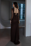 Peplum Detaylı Dantel Abiye - KAHVERENGİ