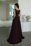 Peplum Detaylı Şifon Etekli Abiye - KAHVERENGİ