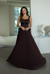 Peplum Detaylı Şifon Etekli Abiye - KAHVERENGİ