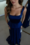 Peplum Detaylı Şifon Etekli Abiye - LACİVERT