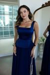Peplum Detaylı Şifon Etekli Abiye - LACİVERT