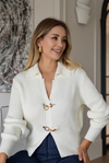 Polo Yaka Gold Tokalı Triko Hırka - EKRU