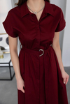 Poplin Gömlek Elbise - BORDO