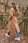 Premium Kuşaklı Kaşe Kaban - CAMEL