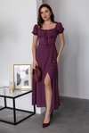 Puantiyeli Maxi Elbise - BORDO