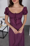 Puantiyeli Maxi Elbise - BORDO