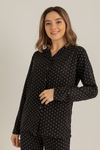 Puantiyeli Pamuk Pijama Takım - SİYAH