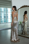 Halter Yaka Pul Payetli Abiye - GOLD