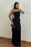 Pullu Saten Elbise - SİYAH