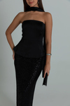 Pullu Saten Elbise - SİYAH