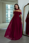 Şal Detaylı Eteği Şifon Abiye - BORDO