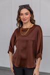 Saten Basic Bluz - KAHVERENGİ