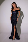 Saten Detay Pullu Abiye - LACİVERT