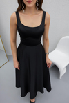Satin Midi Gown - BLACK