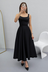 Satin Midi Gown - BLACK