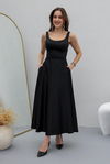 Satin Midi Gown - BLACK