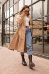 Sırt Baskı Oversize Trençkot - BEJ
